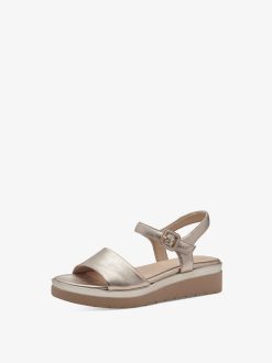 Tamaris Sandale A Talon En Cuir - Or | Des Sandales