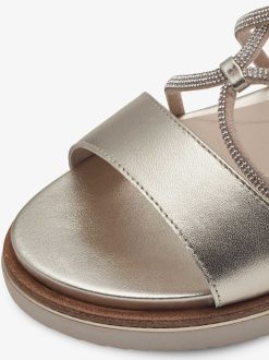 Tamaris Sandale A Talon En Cuir - Or | Des Sandales