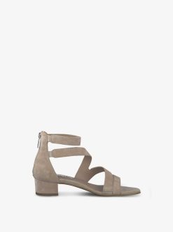 Tamaris Sandale A Talon En Cuir - Beige | Des Sandales