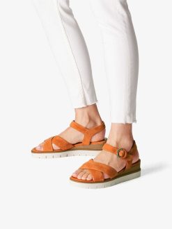 Tamaris Sandale A Talon En Cuir - Orange | Des Sandales