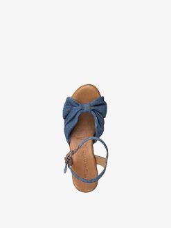 Tamaris Sandale A Talon En Cuir - Bleu | Des Sandales