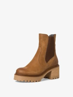 Tamaris Bottine En Cuir - Doublure Chaude Marron | Bottines