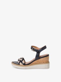 Tamaris Sandale A Talon En Cuir - Bleu | Des Sandales