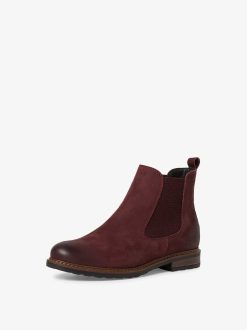 Tamaris Bottine Chelsea En Cuir - Rouge | Bottines