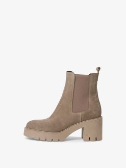 Tamaris Bottine Chelsea En Cuir - Beige | Bottines