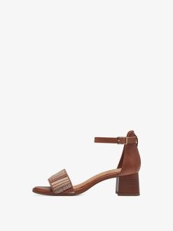 Tamaris Sandale A Talon En Cuir - Marron | Des Sandales