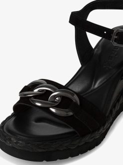 Tamaris Sandale A Talon En Cuir - Noir | Des Sandales