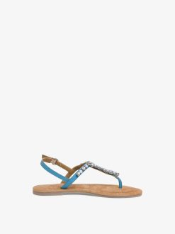 Tamaris Sandale En Cuir - Bleu | Des Sandales