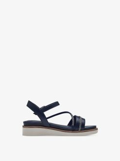 Tamaris Sandale A Talon En Cuir - Bleu | Des Sandales