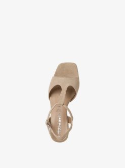 Tamaris Sandale A Talon En Cuir - Beige | Des Sandales